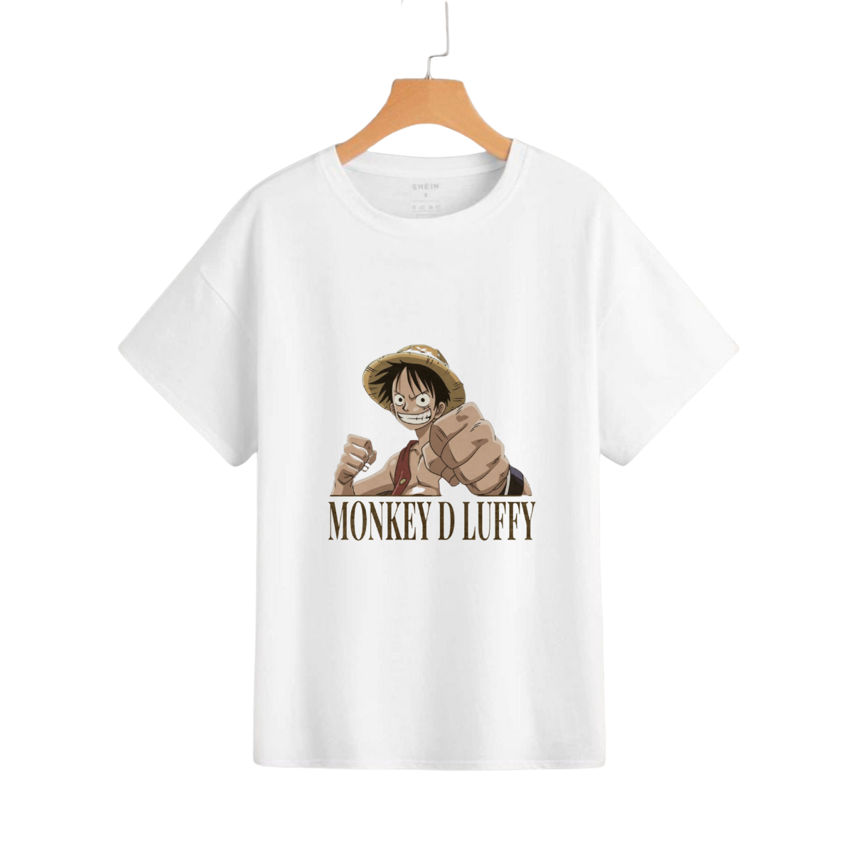One Piece White t-shirt with Luffy graphic and 'Monkey D Luffy' text on a white background