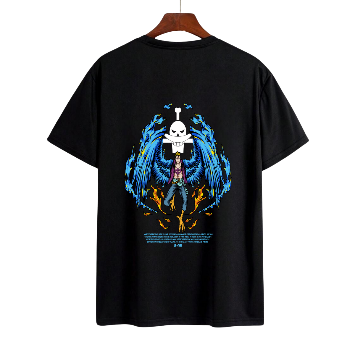 Marco Black t-shirt with a colorful graphic design on a white background