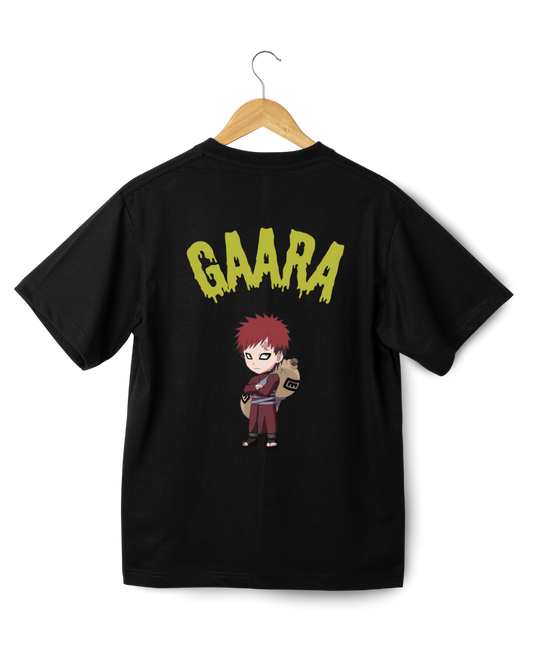Gaara Black t-shirt with 'GAARA' text and character on a hanger