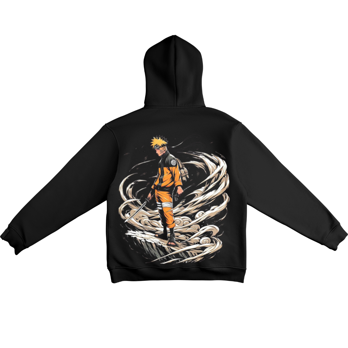 Naruto Uzumaki Black hoodie with Naruto on a mountain peak design on the back