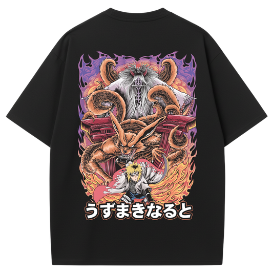 Minato Namikaze Kurama Nine-Tails Fire Anime Tshirt