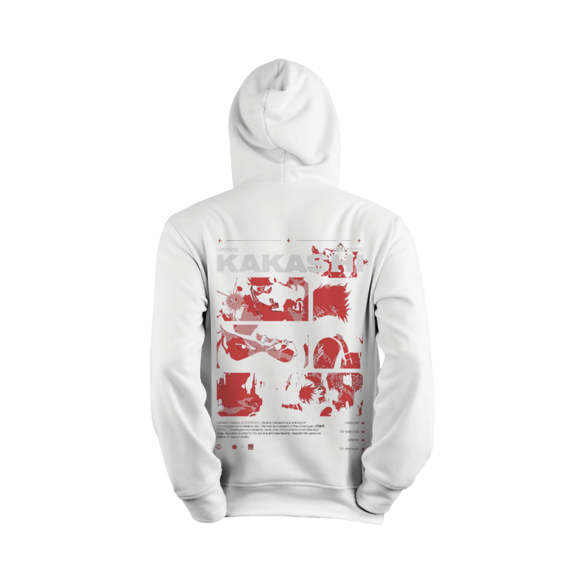 White hoodie with red graphic design on a white background