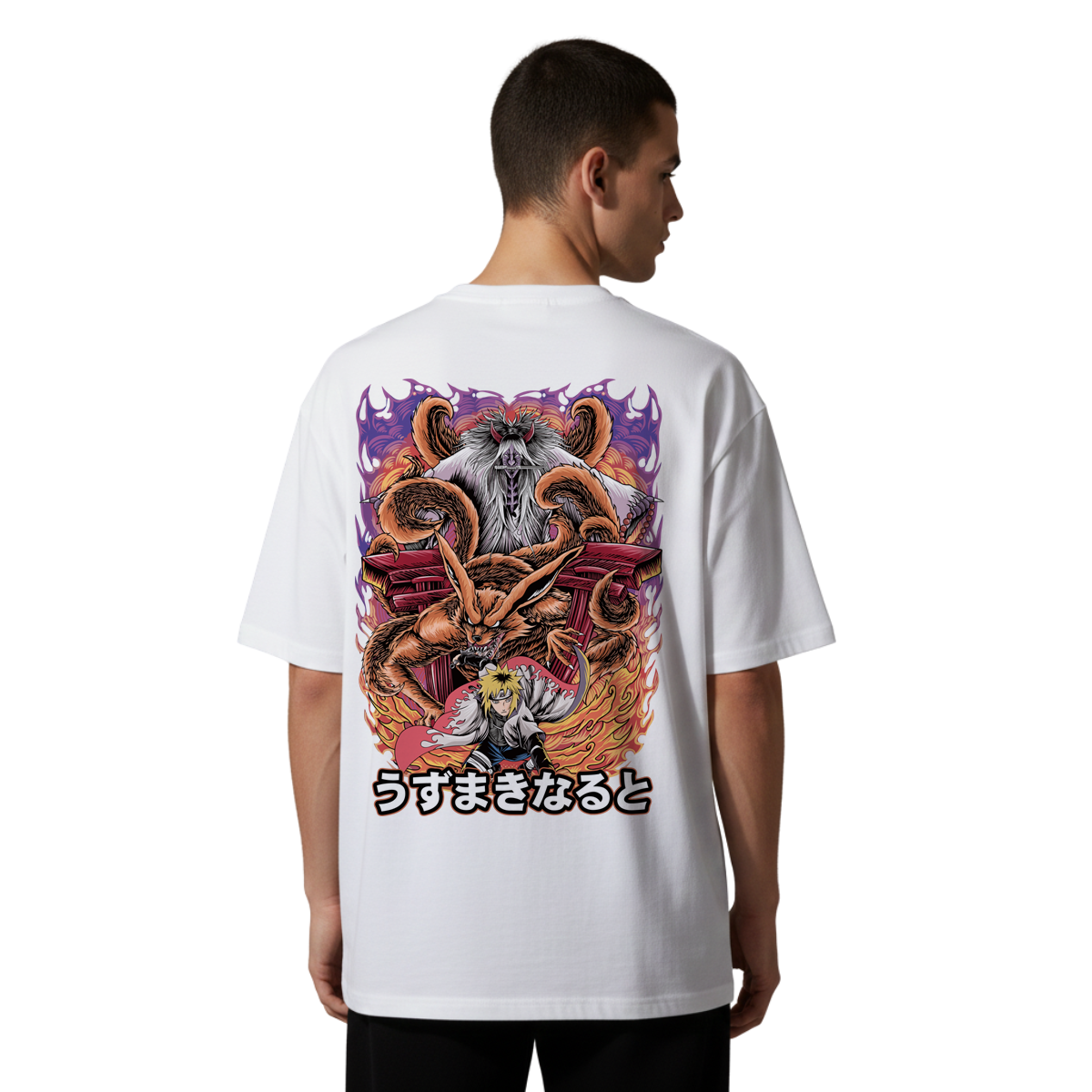 Minato Namikaze Kurama Nine-Tails Fire Anime Tshirt