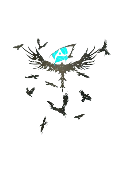 Itachi Uchicha  Black silhouette of a phoenix with a blue center on a white background