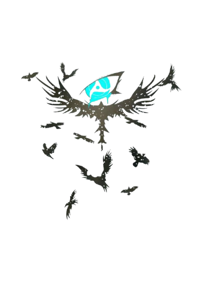 Itachi Uchicha  Black silhouette of a phoenix with a blue center on a white background
