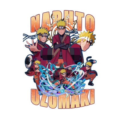 Naruto Uzumaki character design with stylized text on a white background