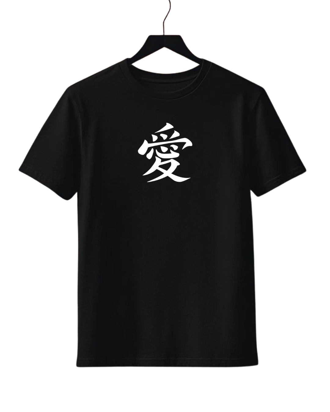 Gaara Black t-shirt with a white symbol on a hanger against a white background