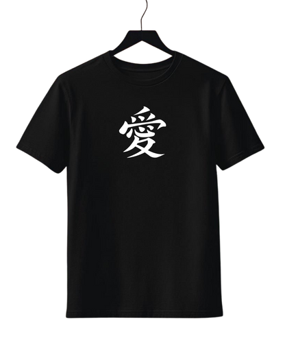 Gaara Black t-shirt with a white symbol on a hanger against a white background