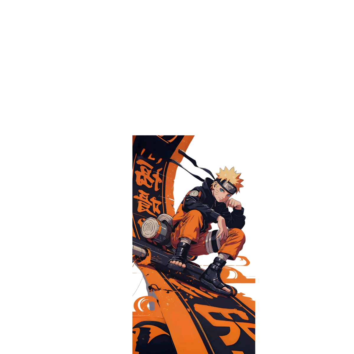 Naruto Uzumaki  design with orange and black colors on a white background