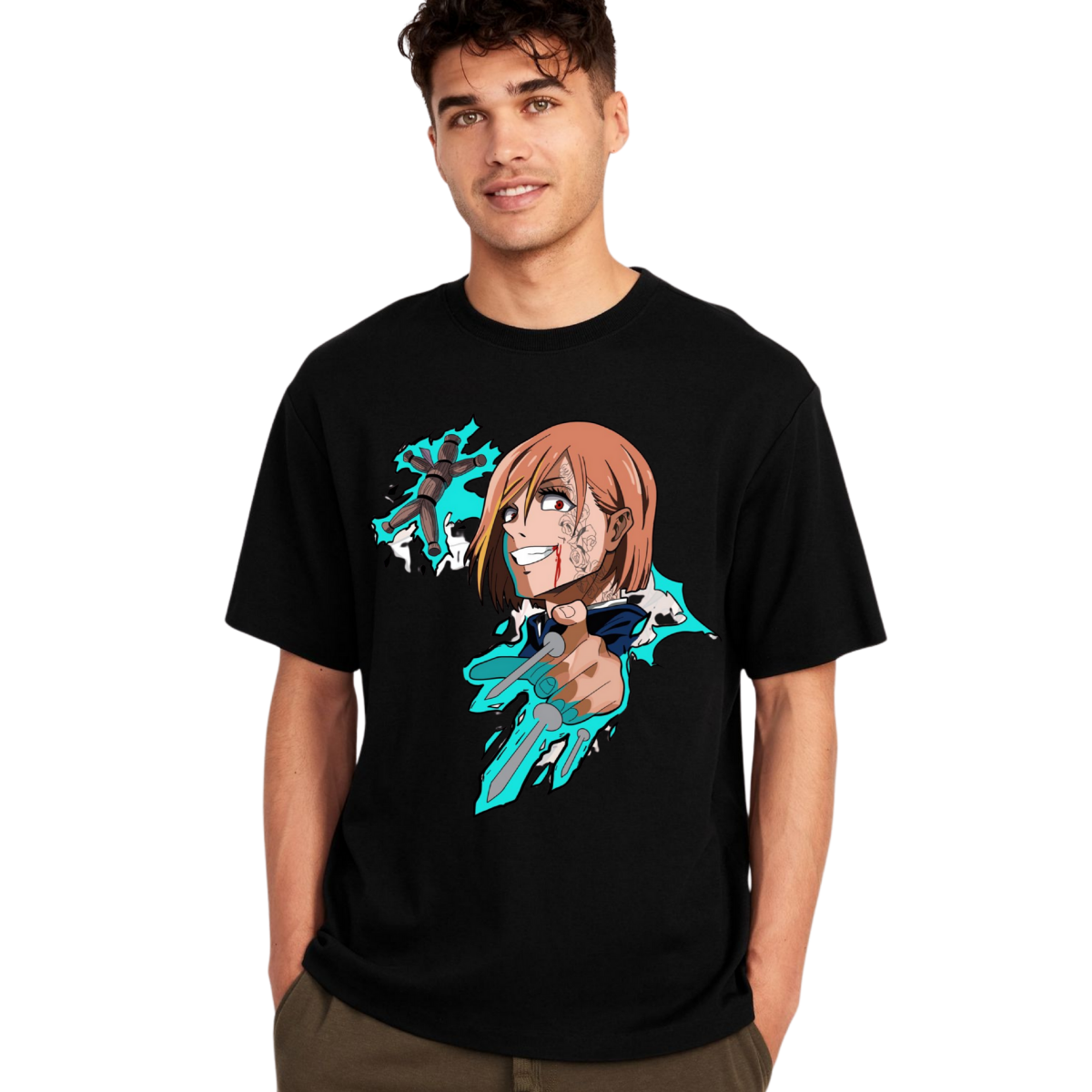Person wearing a Nobara Kugisaki t-shirt with Nobara Kugisaki graphic