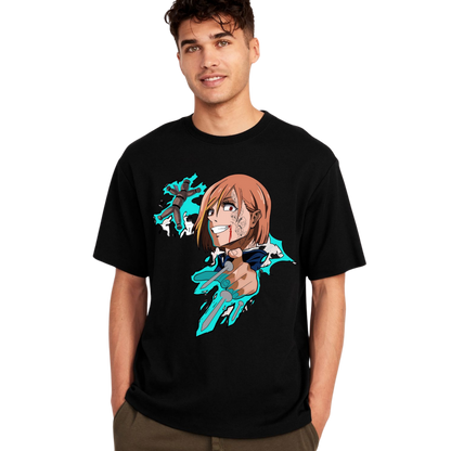 Person wearing a Nobara Kugisaki t-shirt with Nobara Kugisaki graphic