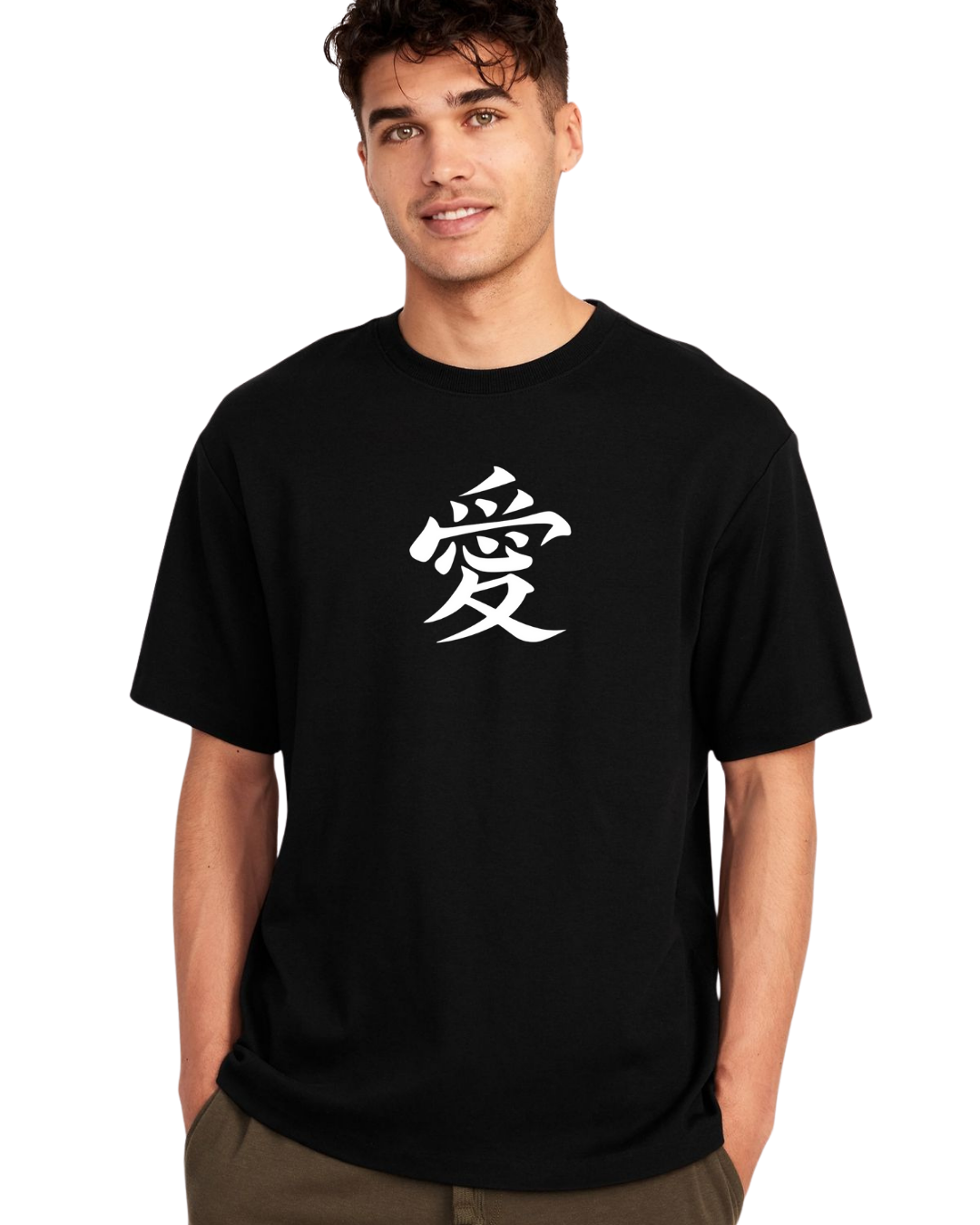 Man wearing a Gaara black t-shirt with a white symbol on a white background