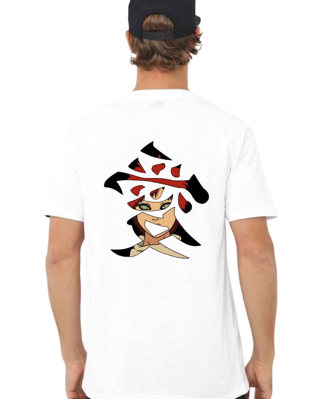 White T-shirt featuring Red Hood Ichigo Urahara graphic design on back, anime character art