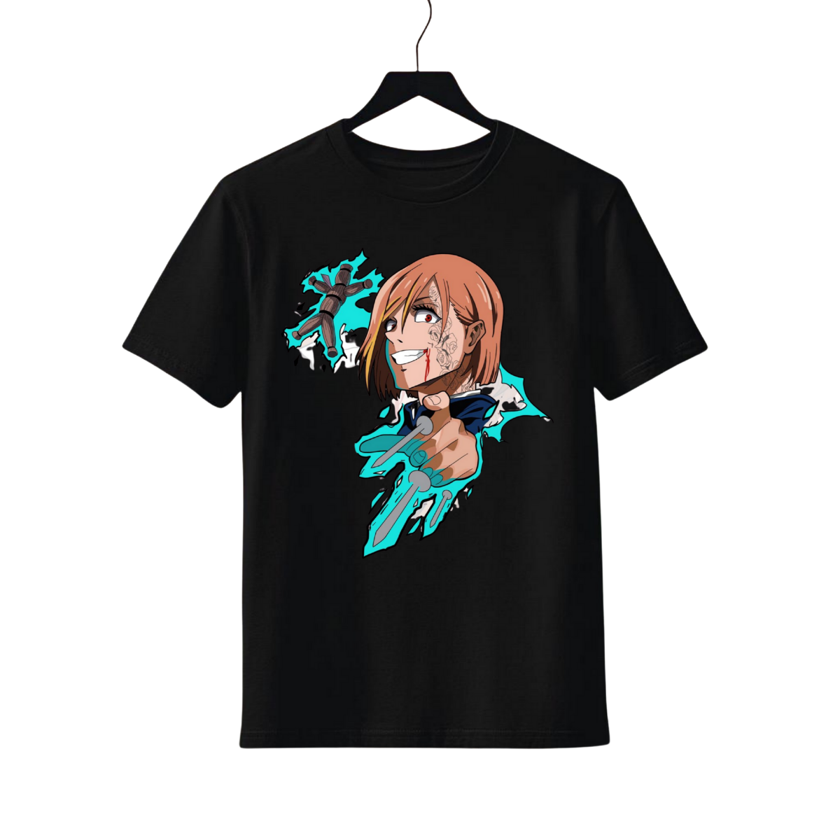 Nobara Kugisaki Black t-shirt with anime character graphic on a white background