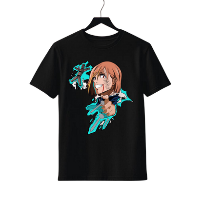 Nobara Kugisaki Black t-shirt with anime character graphic on a white background