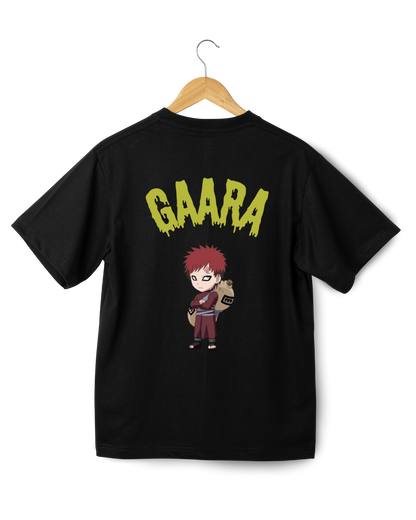 Gaara Black t-shirt with 'GAARA' text and character on a hanger