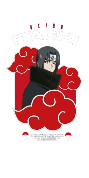 Itachi Uchicha with red cloud design on a white background