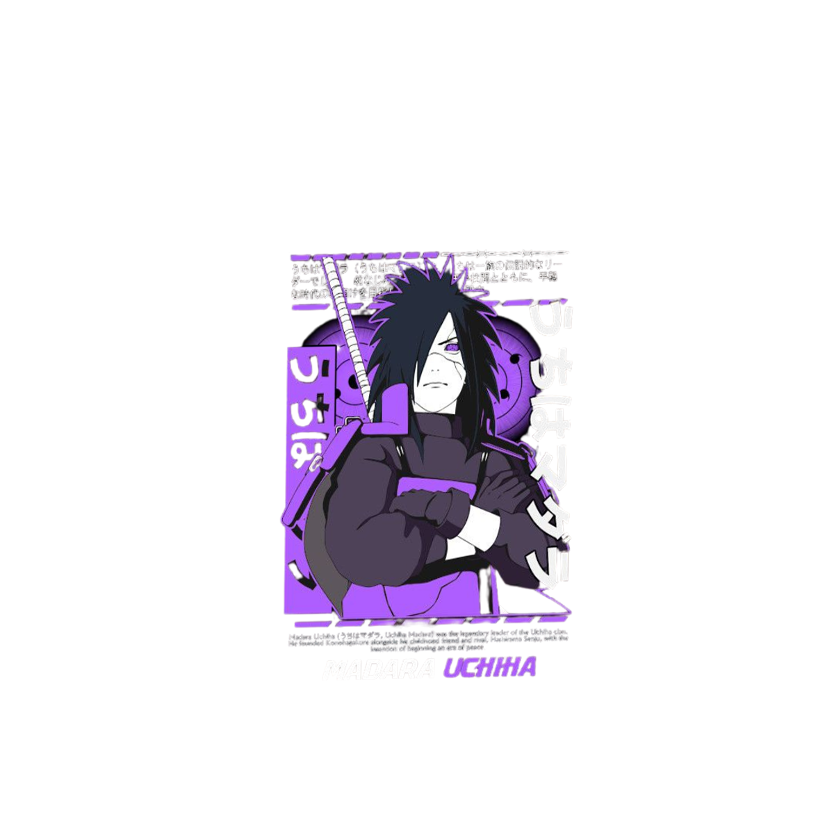 Madara Uchicha with purple and black hair in a crouching pose
