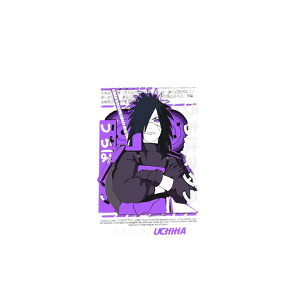 Madara Uchicha with purple and black hair in a crouching pose
