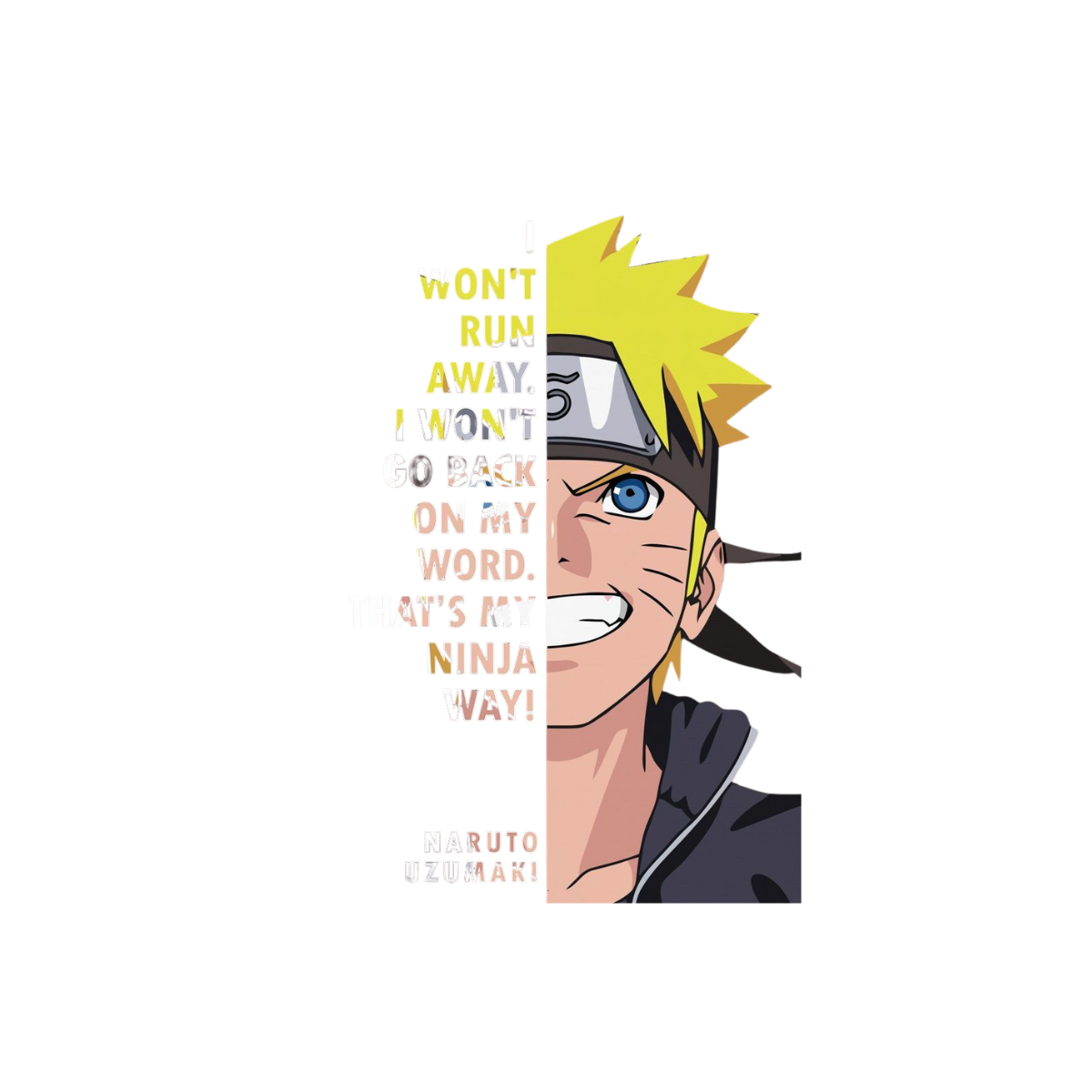 Animated character with spiky hair and a determined expression, with text on a white background.