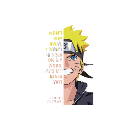 Animated character with spiky hair and a determined expression, with text on a white background.