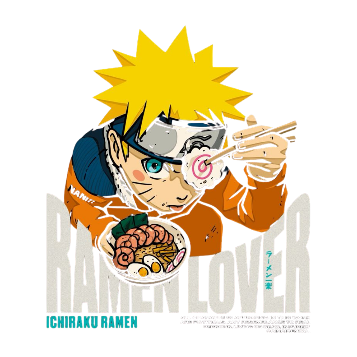 Anime character eating ramen with 'Ichiraku Ramen' text