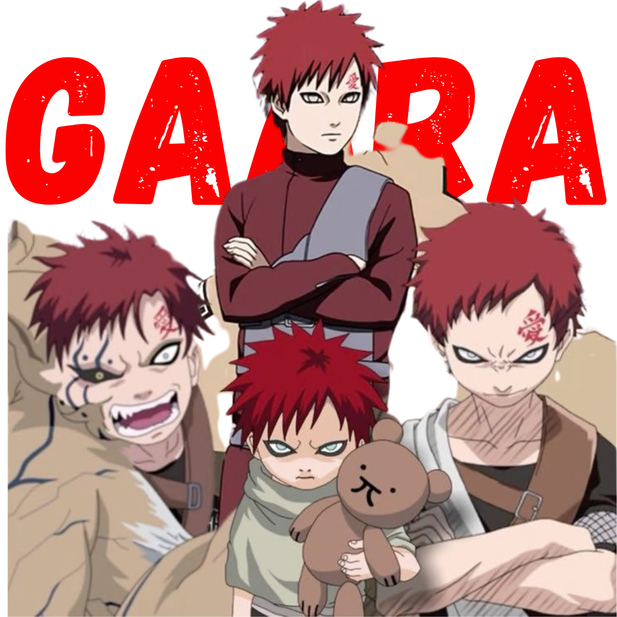 Illustration of a character with red hair and various expressions, with 'GAARA' text above.