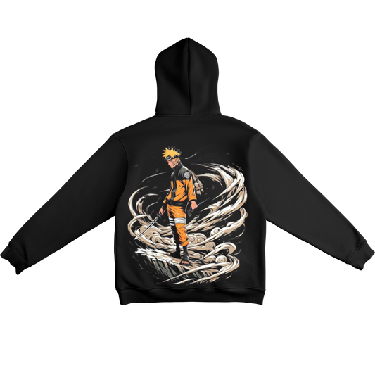 Naruto Uzumaki Black hoodie with Naruto on a mountain peak design on the back