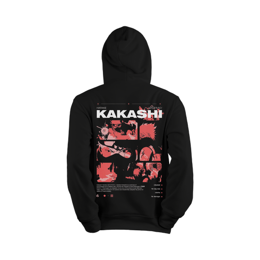 Black hoodie with 'Kakashi' design on a white background