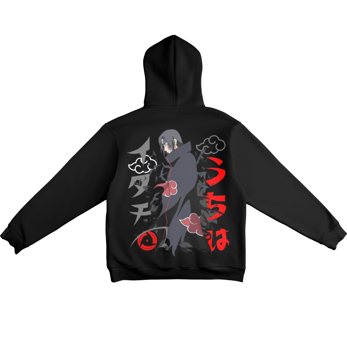 Itachi Uchicha  Black hoodie with character and symbols on the back