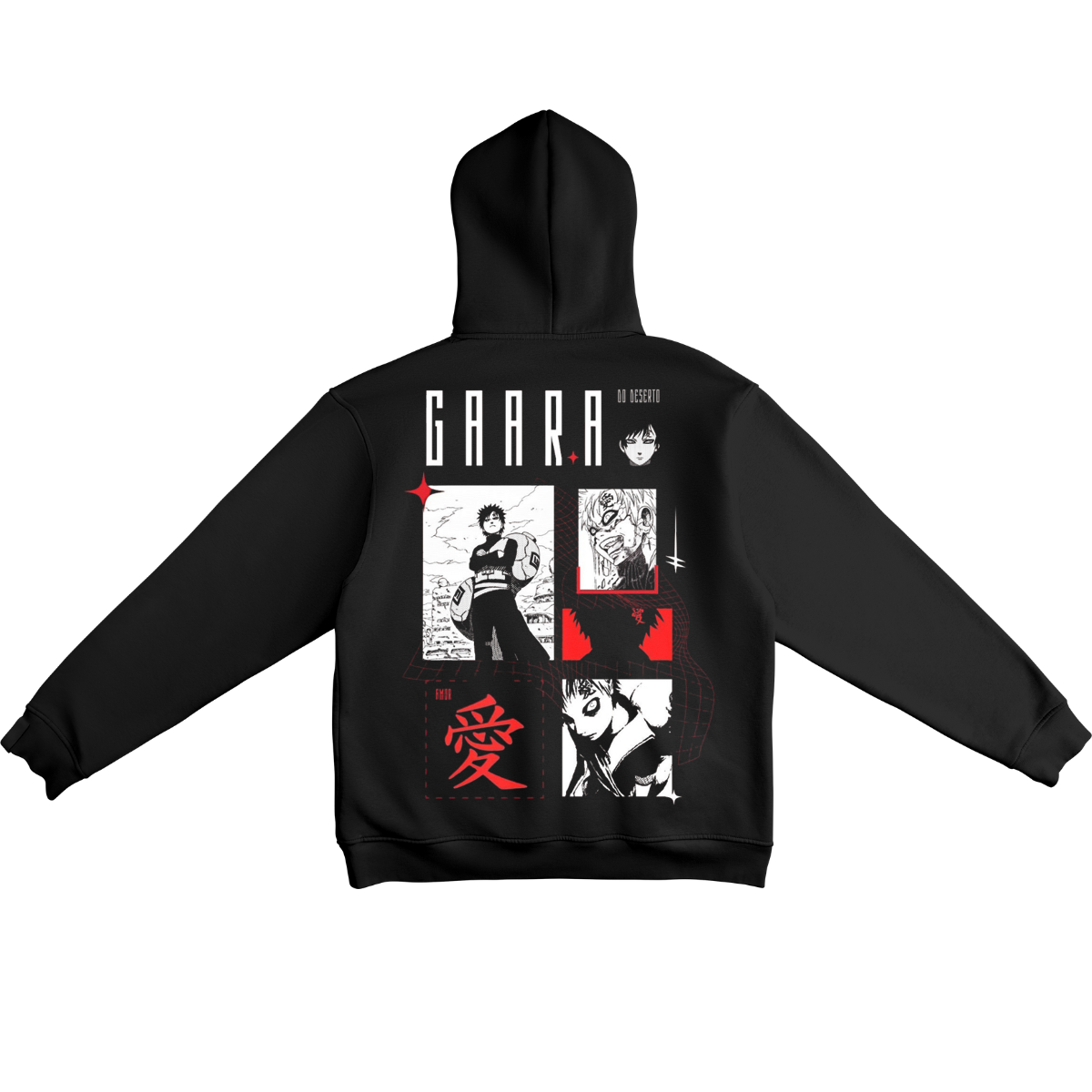 Gaara Black hoodie with 'Gaara' graphic design on the back against a white background