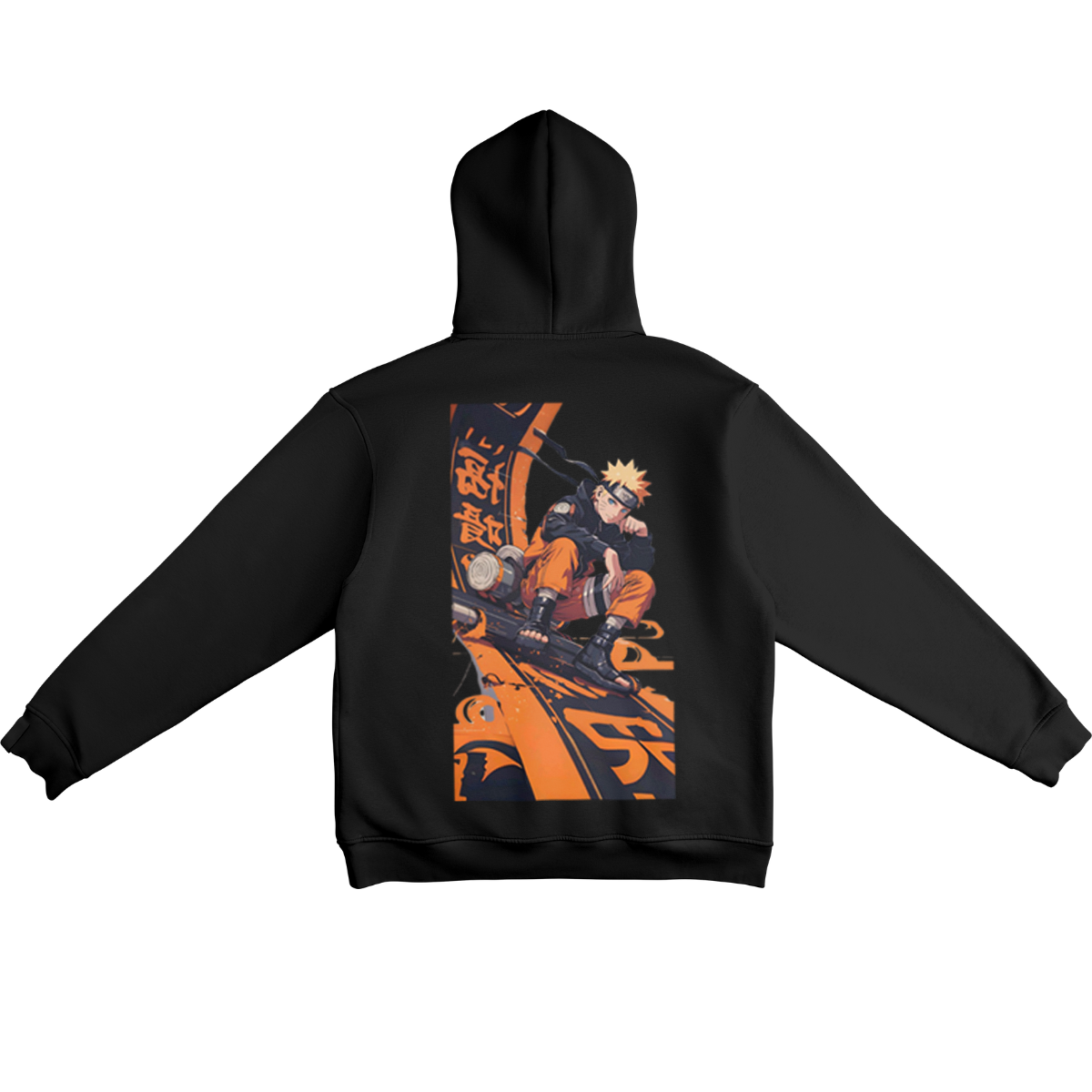 Naruto Uzumaki Black hoodie with orange and white graphic on the back 
