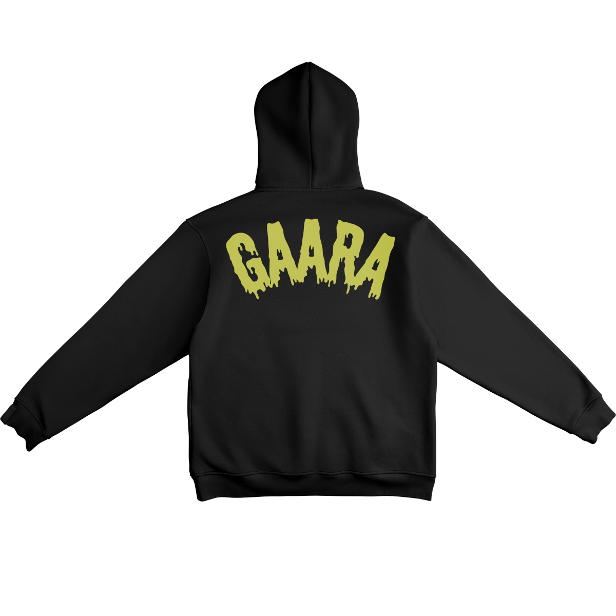 Black hoodie with 'GAARA' printed on the back in yellow.