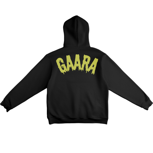 Black hoodie with 'GAARA' printed on the back in yellow.