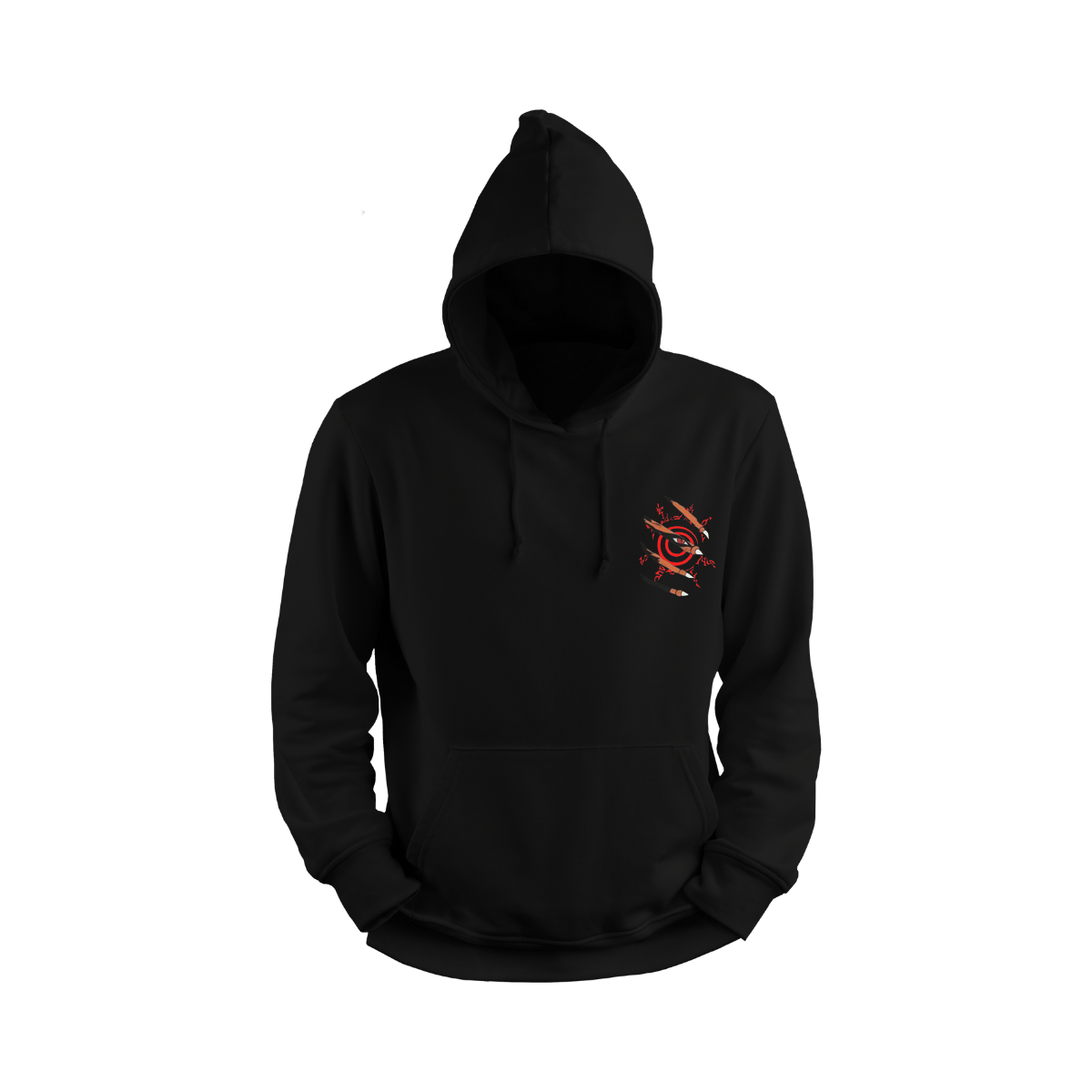 Naruto Uzumaki Black hoodie with a red and white logo on the chest