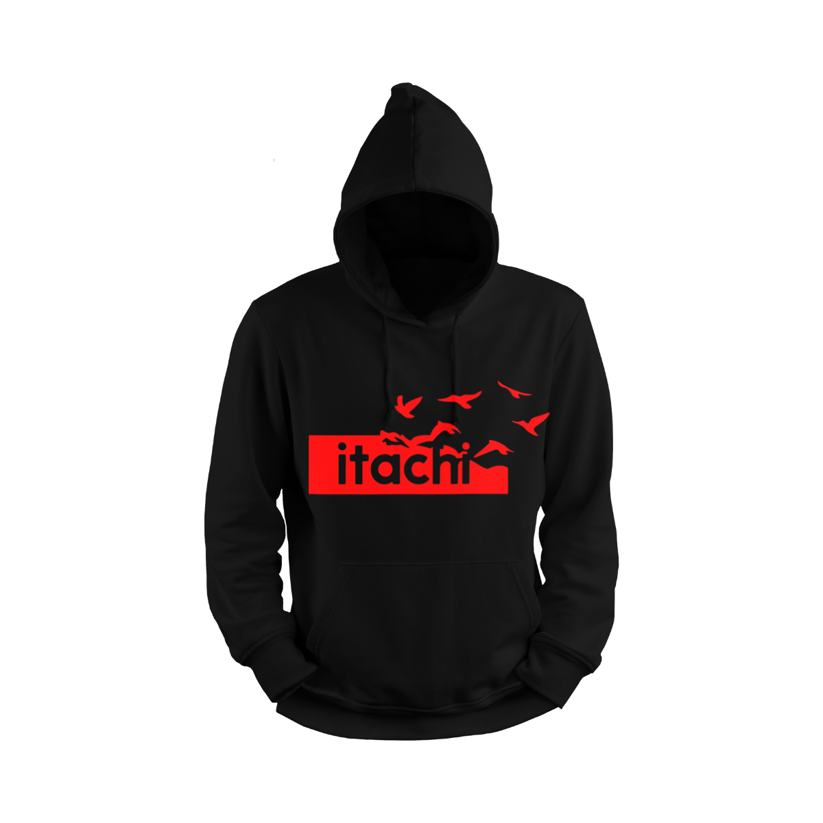 Itachi Uchicha Black hoodie with red 'itachi' logo on Front