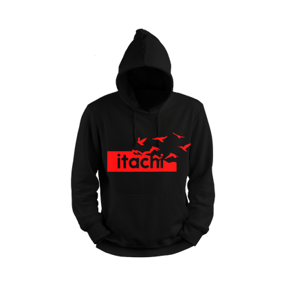 Itachi Uchicha Black hoodie with red 'itachi' logo on Front