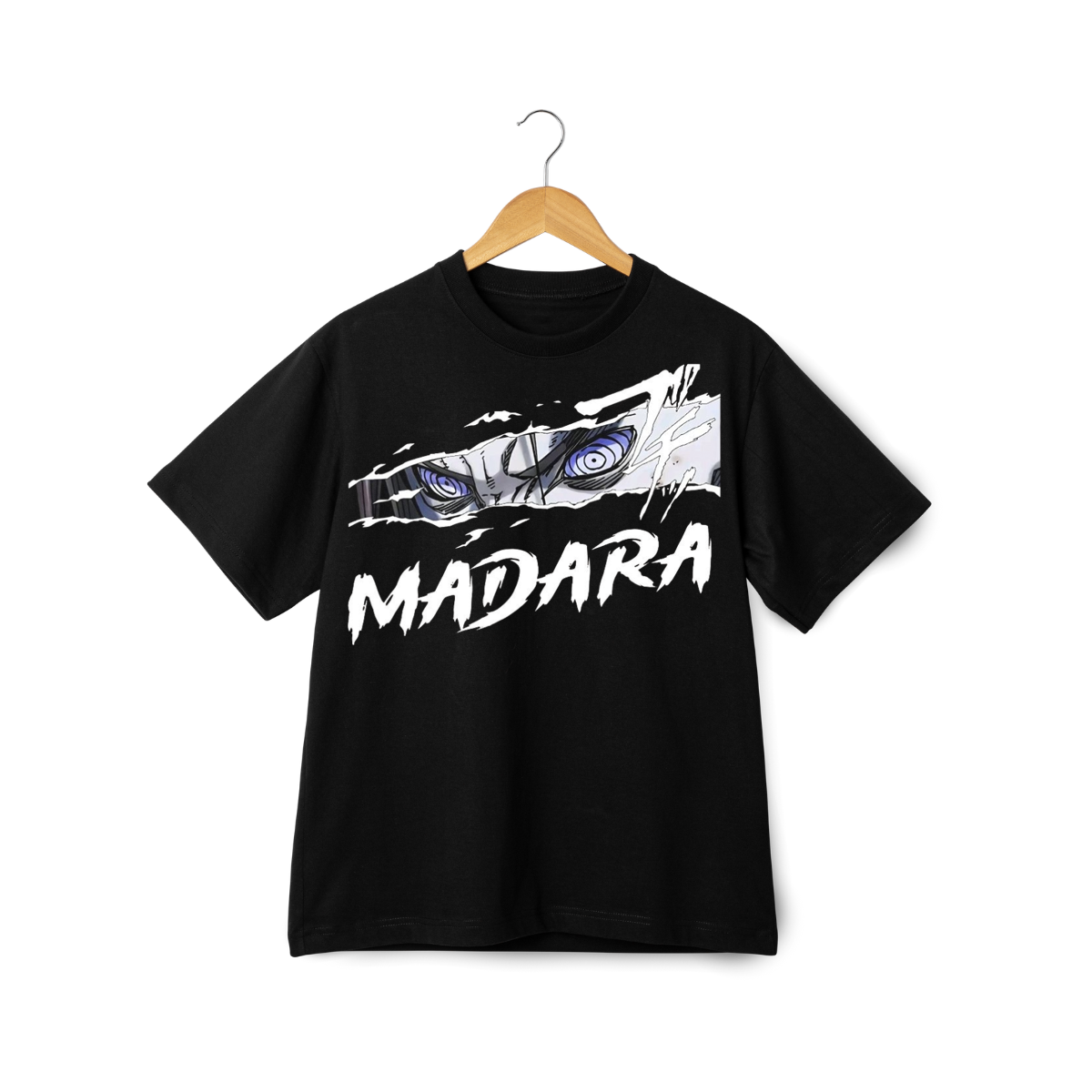 Madara Uchicha Black t-shirt with eye design and 'MADARA' text