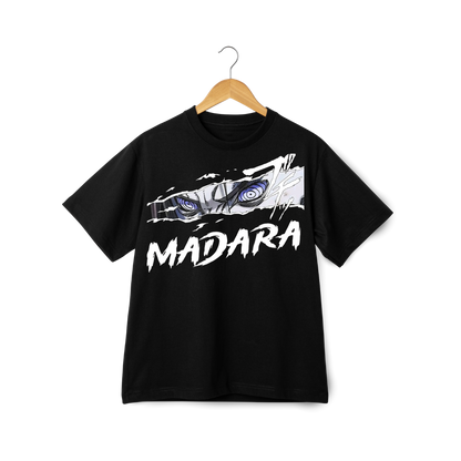 Madara Uchicha Black t-shirt with eye design and 'MADARA' text