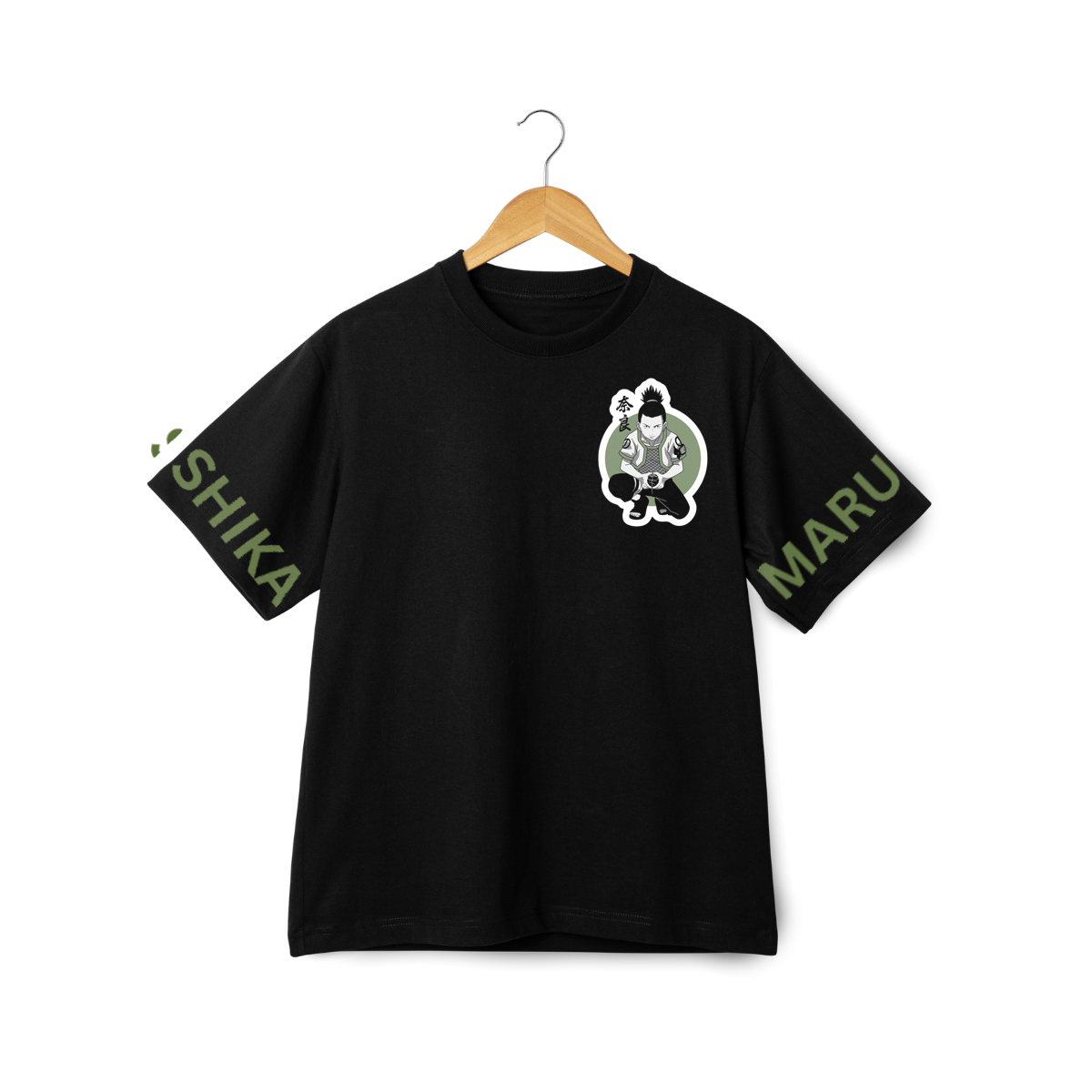 Shikamaru Naru  Black t-shirt with green text and graphic