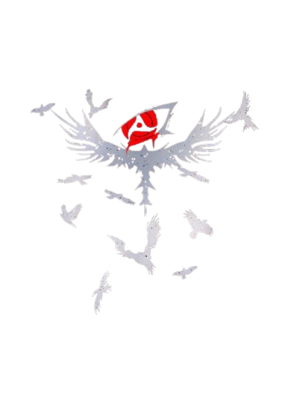 Itachi Uchicha  Eyes logo on a white background with gray abstract shapes