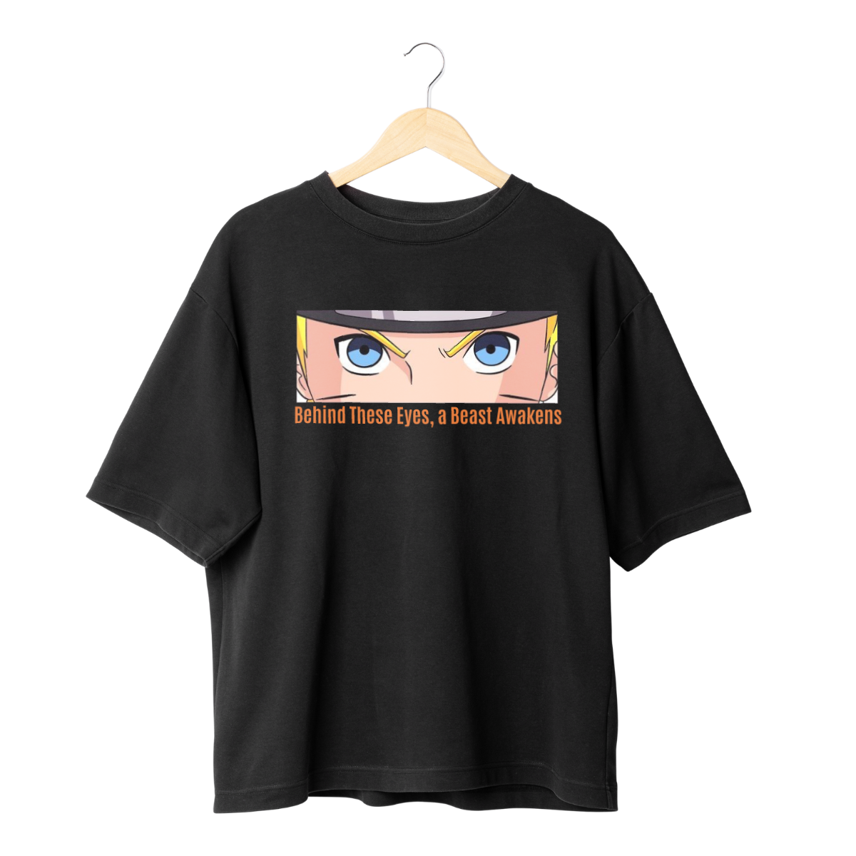 Black Naruto t-shirt withNaruto  graphic and text on a Black background