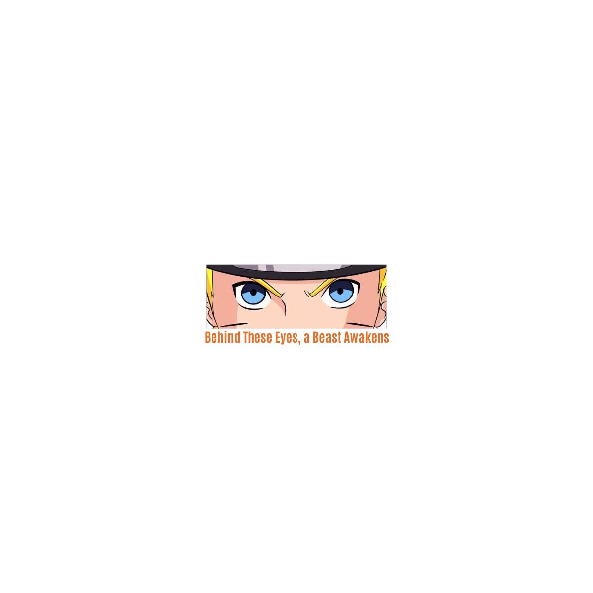 Naruto with blue eyes and a determined expression on a white background with text.