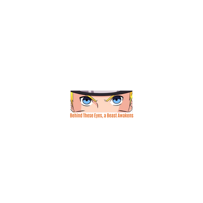 Naruto with blue eyes and a determined expression on a white background with text.