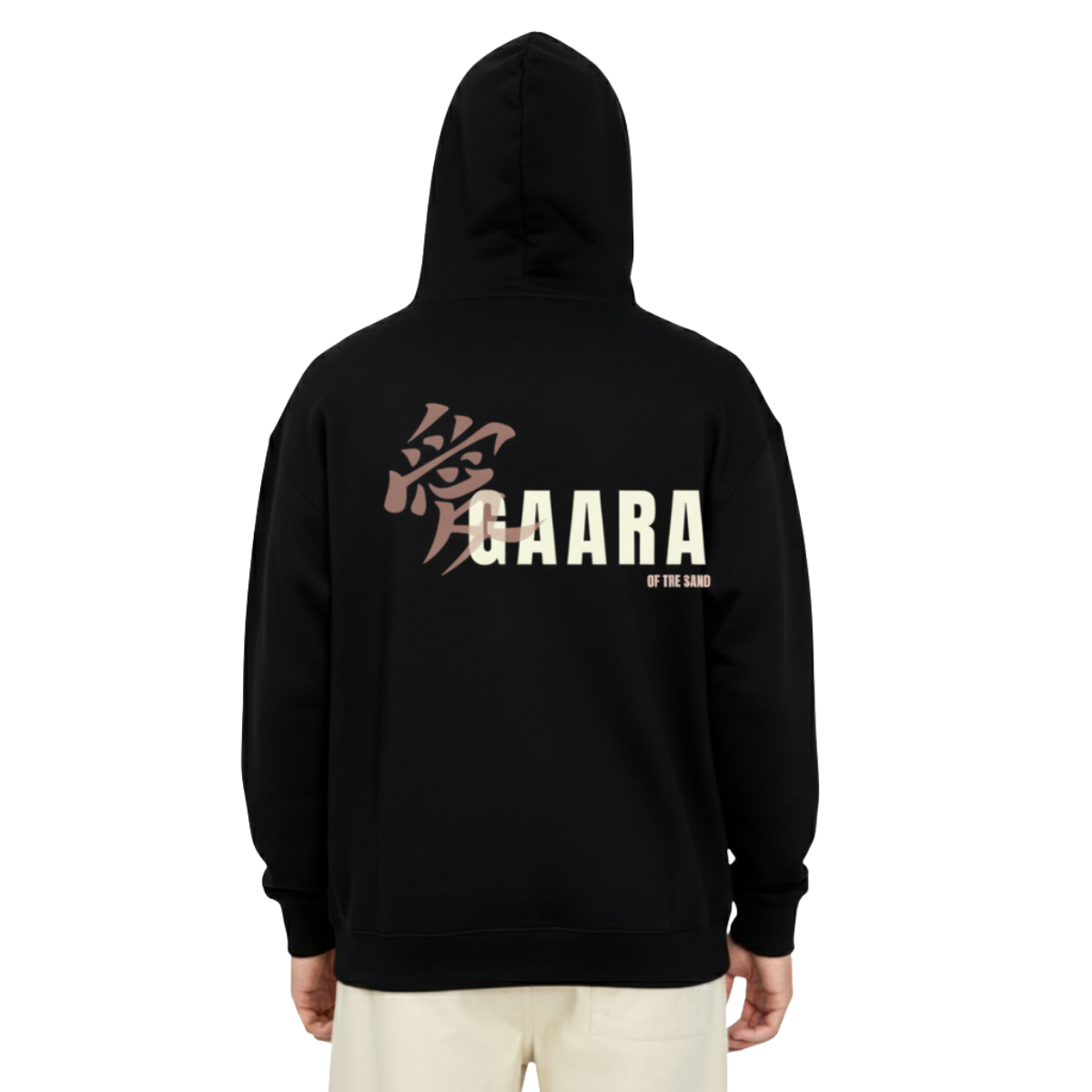 Black Gaara of the Sand Hoodie with Japanese kanji and beige text on back