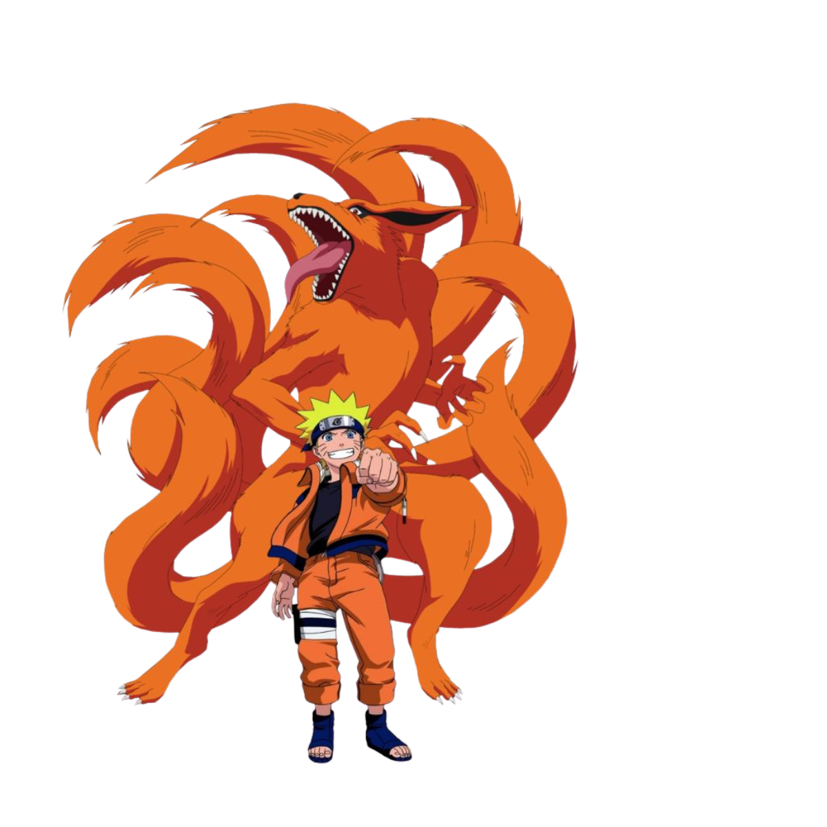 Naruto with Kurama on a white background
