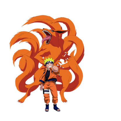Naruto with Kurama on a white background