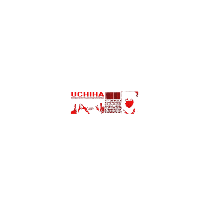 Red 'UCHIHA' logo with associated symbols on a white background