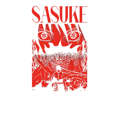 Red and white graphic with 'SASUKE' text on a white background