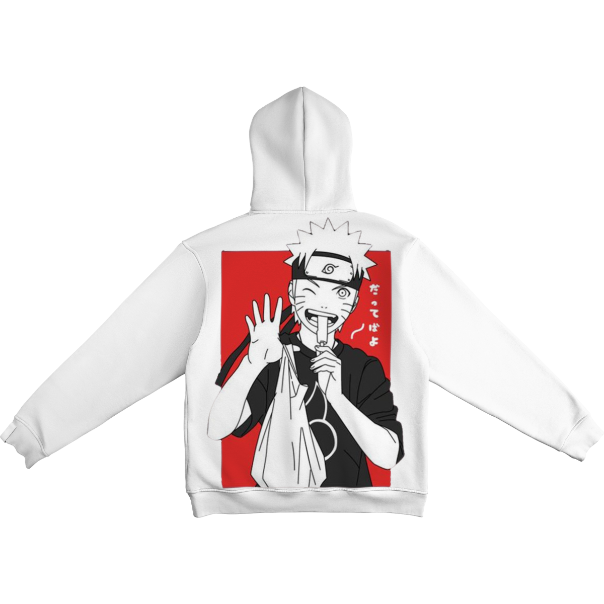 Naruto Uzumaki  White hoodie with Naruto Uzumaki  graphic on a red background